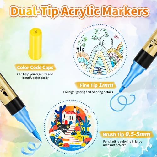 IVSUN Metallic Marker Pens 30 Metallic 30 Regular Colors Dual Tip Acrylic Paint Pens for Black Paper Photo Album Rock Painting Wood Card Making DIY Crafts Scrapbook Supplies - Image 3