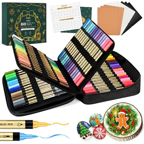 IVSUN Metallic Marker Pens 30 Metallic 30 Regular Colors Dual Tip Acrylic Paint Pens for Black Paper Photo Album Rock Painting Wood Card Making DIY Crafts Scrapbook Supplies - Image 1