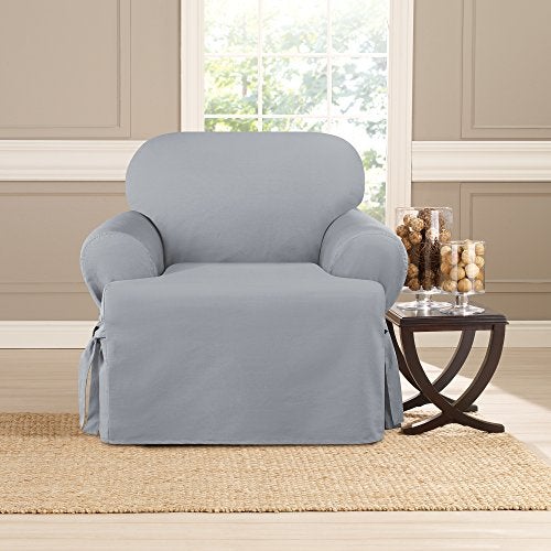 SureFit Heavyweight Cotton Duck TCushion Chair Slipcovers Heavyweight Cotton Chair Cover One Piece Design Armchair Cover with Seat Elastic and Adjustable Corner Ties Pacific Blue - Image 3
