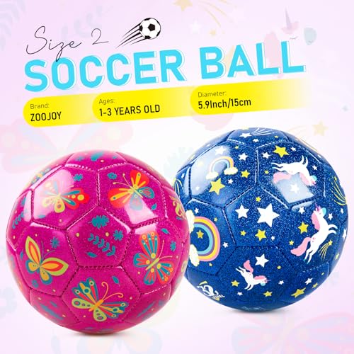 ZOOJOY Soccer Ball Size 2 2 Pack Cartoon Ball with Pump Mesh Bag Butterfly Unicorn Toddler Girl Toys for 1 2 3 4 5 6 Years Old Perfect Sensory Toys for Girls Boys Indoor Outdoor Play Balls Gifts - Image 5
