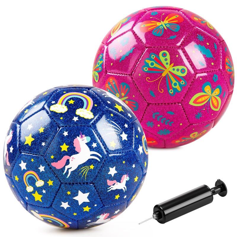 ZOOJOY Soccer Ball Size 2 2 Pack Cartoon Ball with Pump Mesh Bag Butterfly Unicorn Toddler Girl Toys for 1 2 3 4 5 6 Years Old Perfect Sensory Toys for Girls Boys Indoor Outdoor Play Balls Gifts - Image 3
