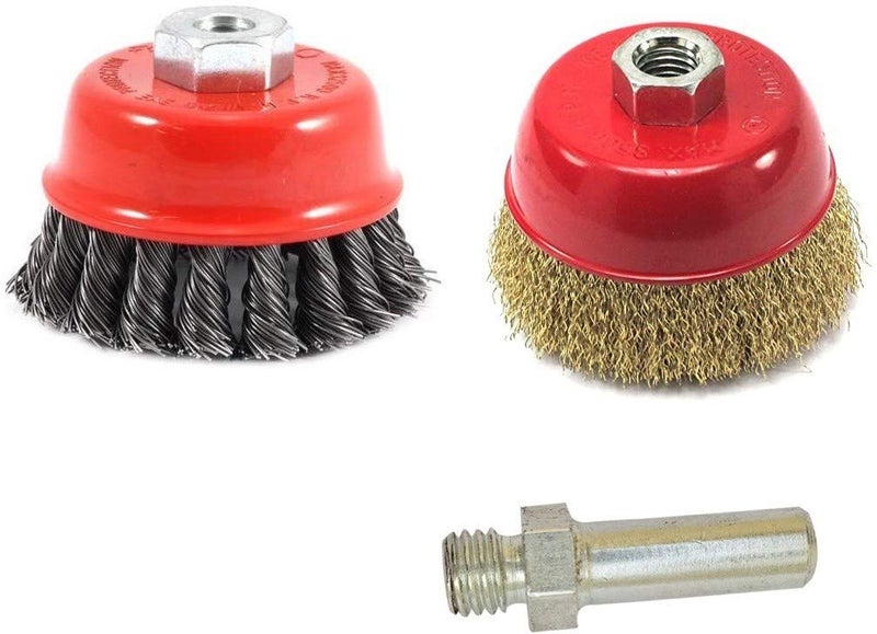 Inditrust Combo 3 inch 75mm Crimped Wire and Twisted M10 Thread Cup Brush with adaptor for 4 inch Angle Grinder - Image 4