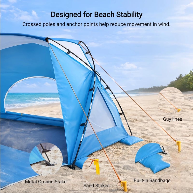 Etto Beach Tent, Portable Sun Shelter for 2/3/4/6-8 Person with UPF 50+ UV Protection, Easy Setup Waterproof Beach Shade Canopy Cabana for Family Outdoor and Picnics, Fishing with Carrying Bag - Image 4