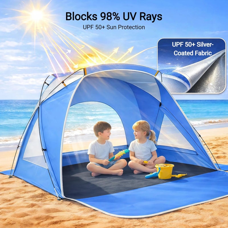 Etto Beach Tent, Portable Sun Shelter for 2/3/4/6-8 Person with UPF 50+ UV Protection, Easy Setup Waterproof Beach Shade Canopy Cabana for Family Outdoor and Picnics, Fishing with Carrying Bag - Image 2