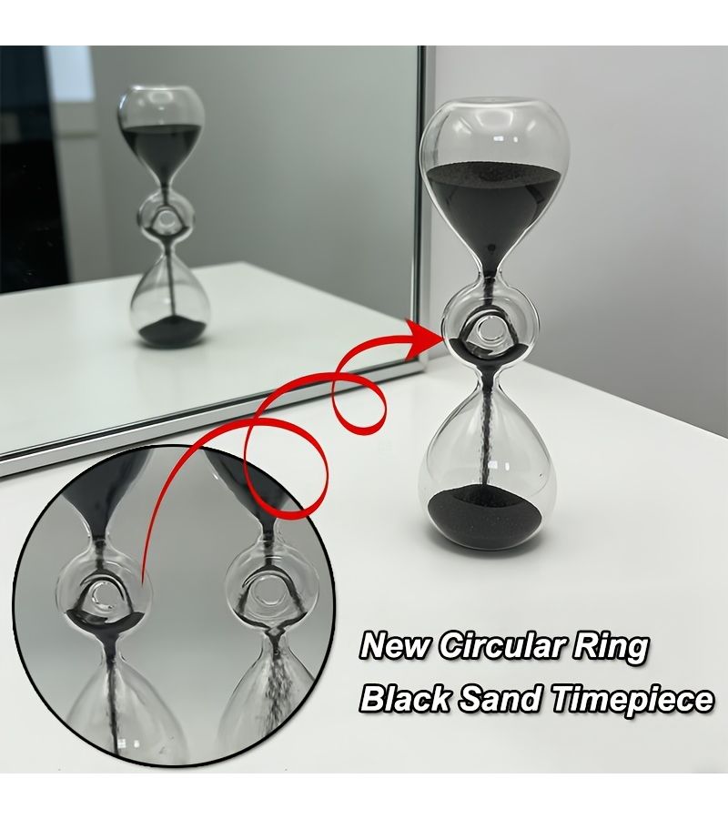1pc Sand Timer Clock Black Sand Modern Round Desk Decorative Office Decor - Image 1