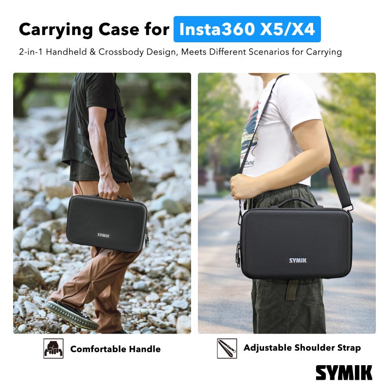 SYMIK S320-X Carrying Case for Insta360 X5 X4 Air, Anti-water Splash, Anti-shock Compact Travel Bag with Shoulder Strap, Handy Handle, Protective Storage Nylon Case for Insta 360 X5 X4 Air Accessories - Image 2