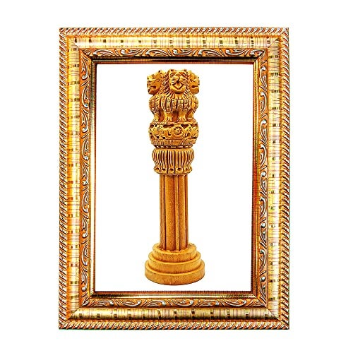 Hawai Feng Shui Vastu Remedies Wooden Framed Ashoka Stambh Pillar Photo for Home Office Business Place, Size-8.5x 6.5 inch, SFDI219GLDFRM - Image 1