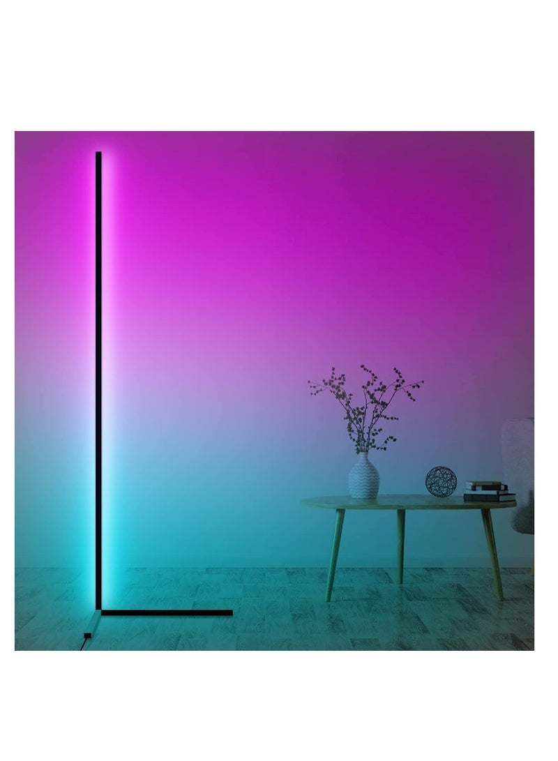 ELTRAZONE RGB Corner Floor Lamp, Color Changing Modern Lamps, 140CM Tall Standing Lamp with Remote Controller Metal Colorful Lamps for Living Room, Bed Room, Gaming Room, Black - Image 1