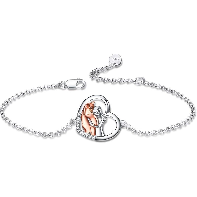 YFN Horse Jewelry Gift 925 Sterling Silver Girls Horse Adjustable Bracelet for Women Girls, Crystal, Cubic Zirconia, - Image 1