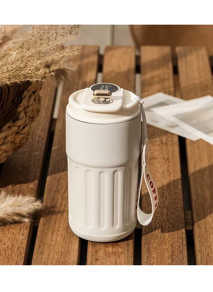 AROAQ - Coffee Cup With Temperature Display, Portable Led Temperature Display Cup Water Bottle, Large Capacity Stainless Steel Insulated Water Cup, Durable Thermal Coffee Mug For Home Travel Sport, (White) - Image 1