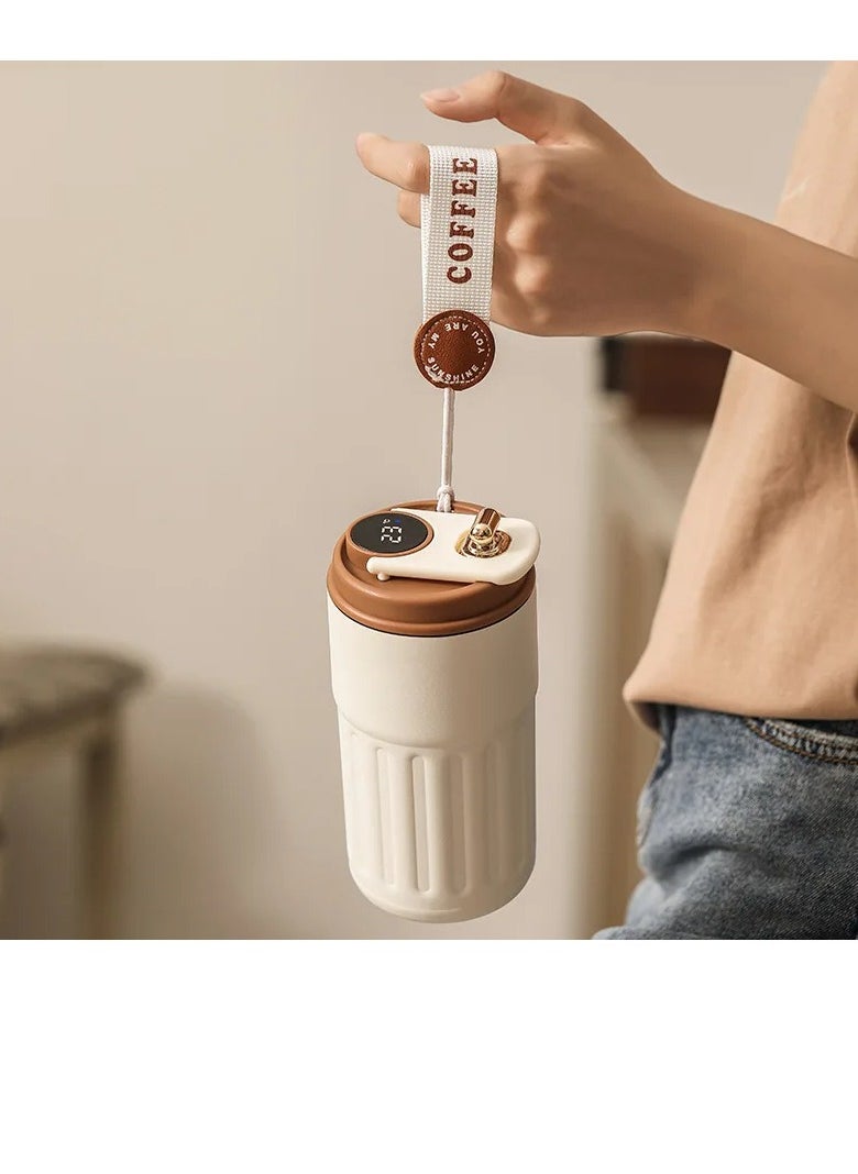 AROAQ - Coffee Cup With Temperature Display, Portable Led Temperature Display Cup Water Bottle, Large Capacity Stainless Steel Insulated Water Cup, Durable Thermal Coffee Mug For Home Travel Sport, (White) - Image 1