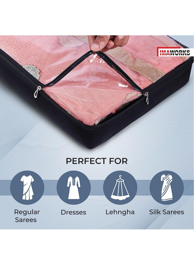 IMAWORKS Fabric Saree Bags/Covers For Storage Set Of-4 Big Size With Zip Closure For Packing Pouches Clothes Bags And Wardrobe Organizer With Transparent Window-Black(4),33 Cm,7.6 Cm - Image 4
