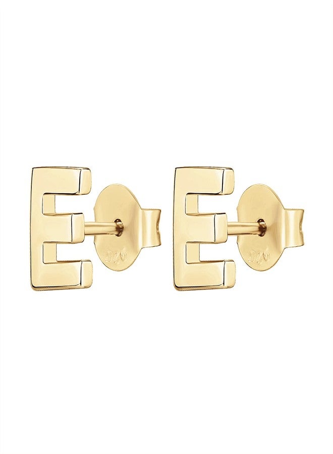 بافوا أقراط بافوي مطلية بالذهب الأصفر عيار 14 قيراطًا من الفضة الإسترليني عيار 925 على شكل حرف أبجدي | أقراط حرفية | حرف E - Image 3