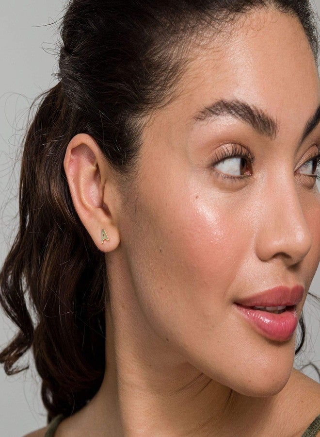 بافوا أقراط بافوي مطلية بالذهب الأصفر عيار 14 قيراطًا من الفضة الإسترليني عيار 925 على شكل حرف أبجدي | أقراط حرفية | حرف E - Image 5