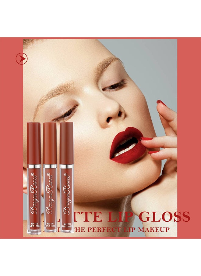 3pcs Lipstick Set, Womens Lip Makeup Waterproof Long Lasting Lip Liquid Matte Lip Glaze Lip Gloss 15ML