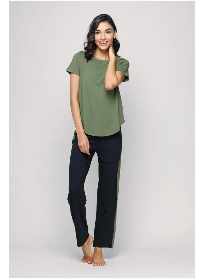 NeceSera Movement Black Lounge Pant With Side Green Stripe