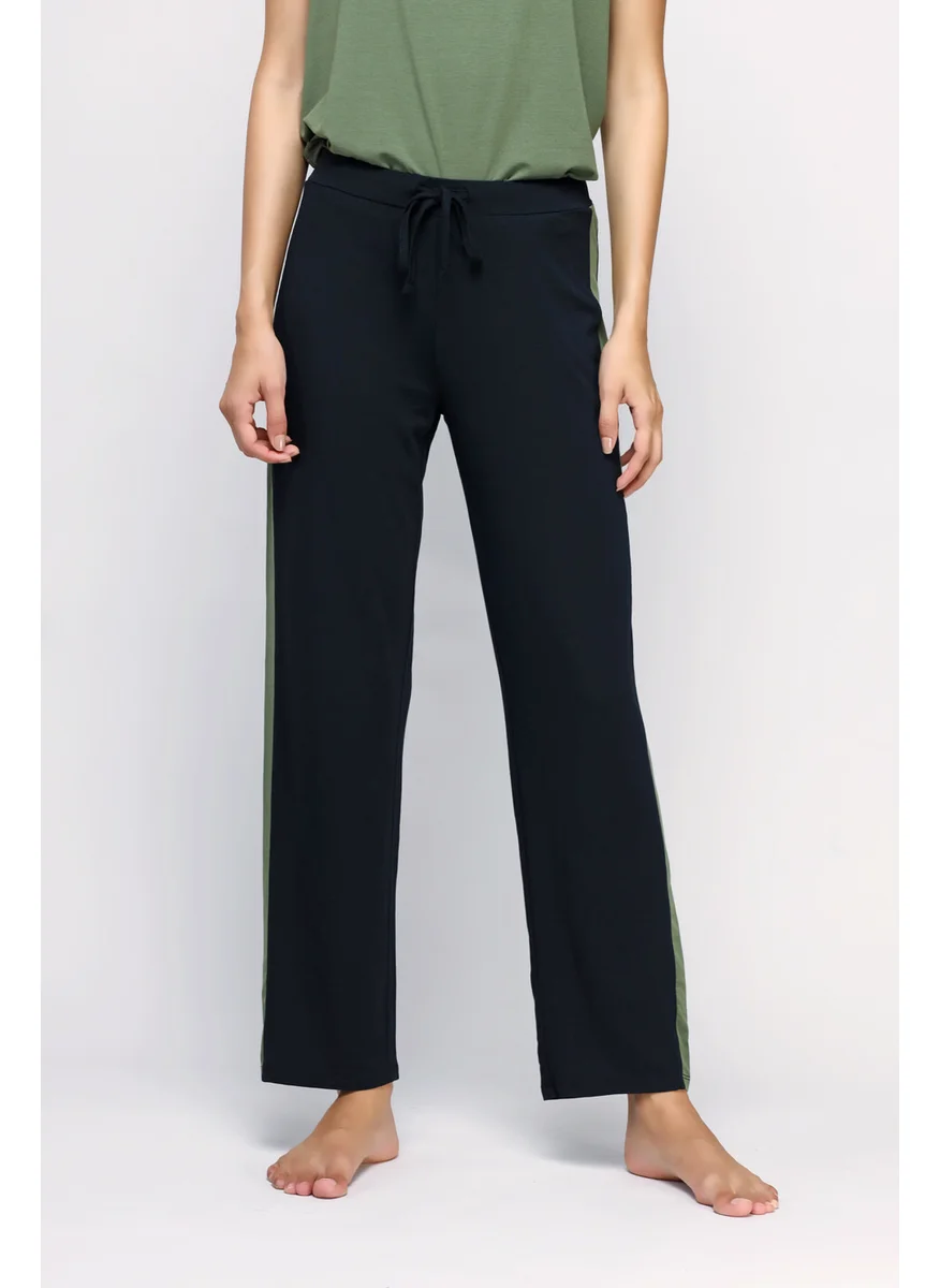 NeceSera Movement Black Lounge Pant With Side Green Stripe