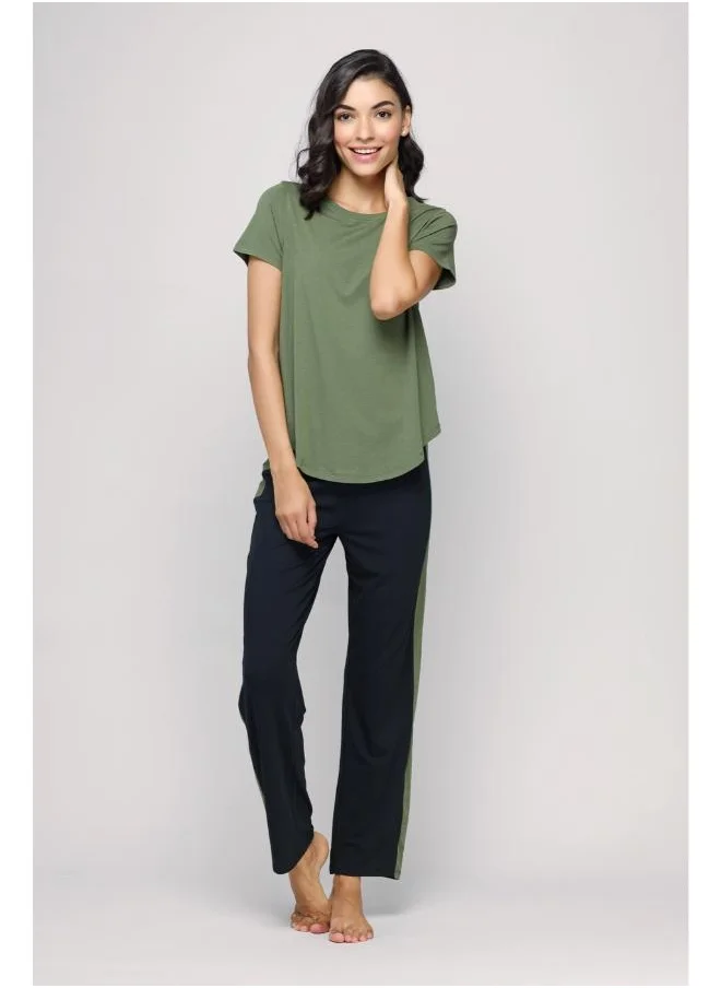 NeceSera Movement Black Lounge Pant With Side Green Stripe
