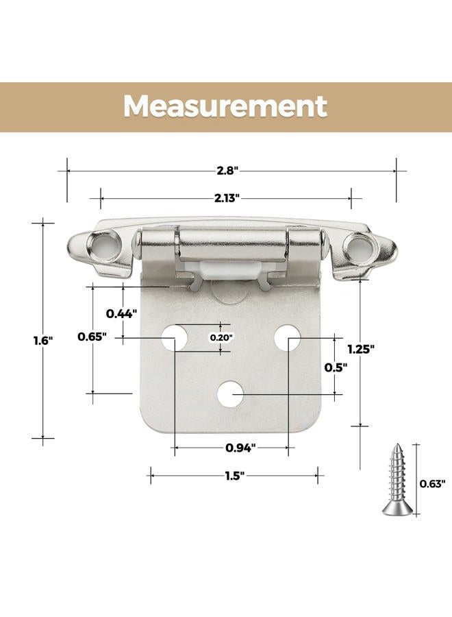 Ravinte Decor 30 Pack 15 Pair Brushed Nickel Cabinet Hinges - 1/2 inch Overlay Kitchen Cabinet Hinges, Semi-Concealed Hinges, Self Closing Cabinet Door Hinges with Door Bumper, Silver Face Mount Cabinet Hardware - Image 3