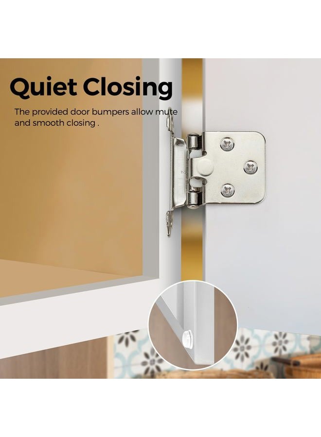 Ravinte Decor 30 Pack 15 Pair Brushed Nickel Cabinet Hinges - 1/2 inch Overlay Kitchen Cabinet Hinges, Semi-Concealed Hinges, Self Closing Cabinet Door Hinges with Door Bumper, Silver Face Mount Cabinet Hardware - Image 4
