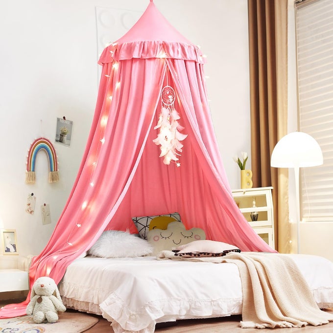 DECOR CANOPY FOR KIDS BED SOFT SMOOTH PLAYING TENT CANOPY GIRLS ROOM DECORATION PRINCESS CASTLE DREAMY MOSQUITO NET BEDDING CHILDREN READING NOOK CANOPIES IN HOME NORDIC PINK