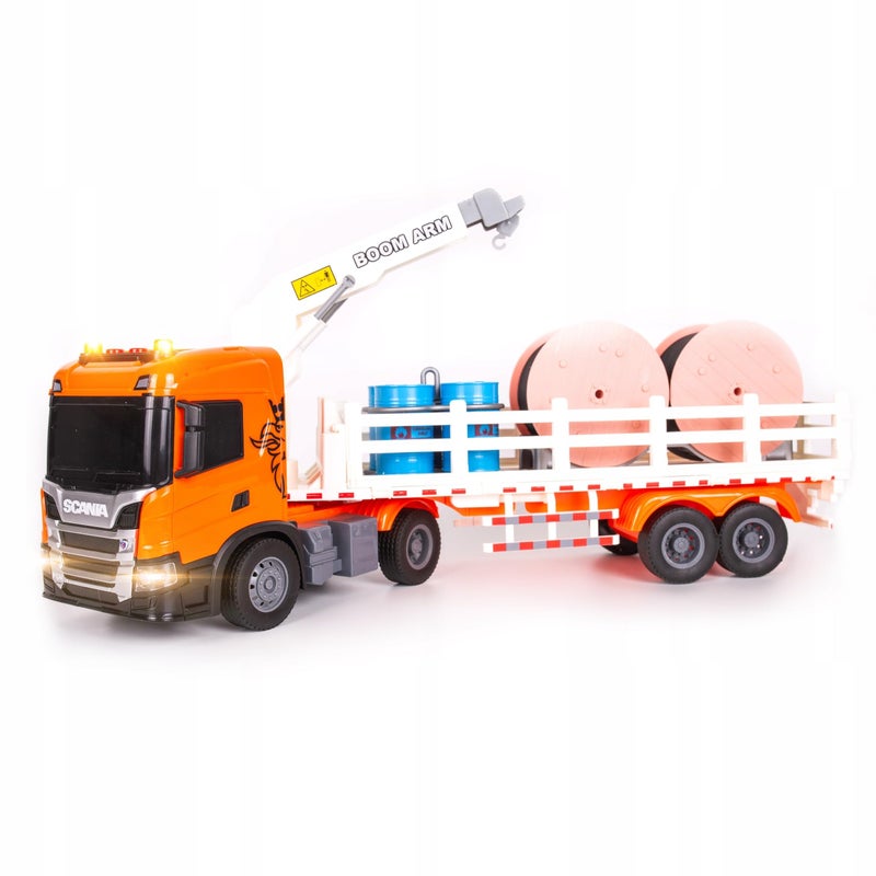 The Toys Home Licensed SCANIA 12-Inch Plastic Crane Truck Toy | Boom Arm Construction Truck with Lights & Sounds, Friction Powered | Large Heavy Duty Toy Truck for Kids Boys Age 3+ - Image 1