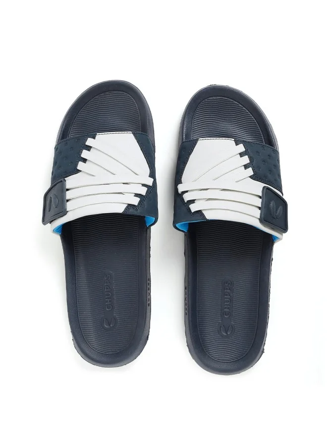 تشيبس Navy Blue Printed Sliders for Men