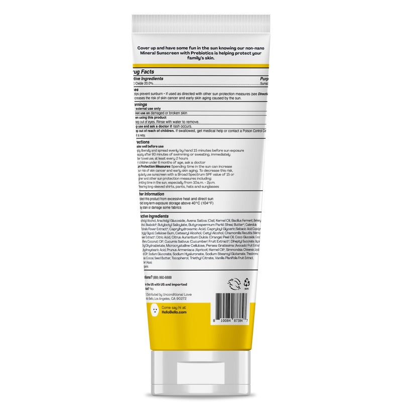 Hello Bello Mineral SPF 55 Sunscreen Lotion with Prebiotics, Water Resistant and Reef Friendly Sun Protection for Babies and Kids, 3 fl oz (Pack of 1) - Image 2