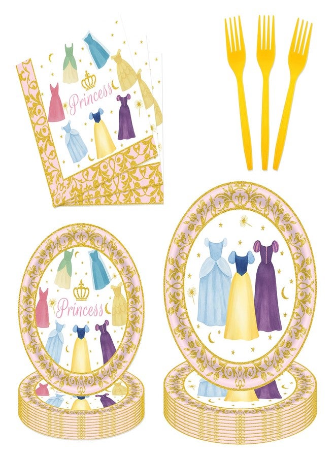 HiEnjoin 72PCS Princess Birthday Party Plates, Princess Dessert Plates with Forks Disposable Party Decorations Supplies for Girls Birthday Baby Shower - Image 1