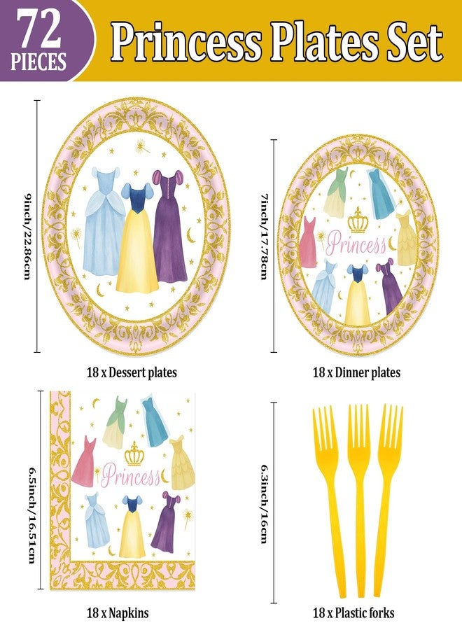 HiEnjoin 72PCS Princess Birthday Party Plates, Princess Dessert Plates with Forks Disposable Party Decorations Supplies for Girls Birthday Baby Shower - Image 2