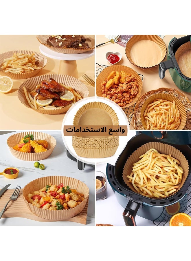 فلوكسهوم 100 قطعة بطانات ورقية لقلاية الهواء، قطر 20 سم/7.9 بوصة، شكل دائري، ورق زبدة غير لاصق مقاوم للزيت والماء، يتحمّل الحرارة حتى 230°م وسهل التنظيف - Image 2