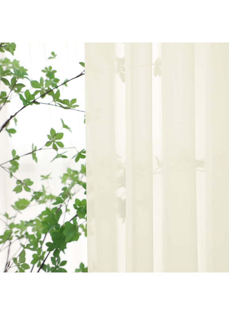 L&TEC Window Beige Sheer Curtains 108 Inches Long 2 Panels Sheer Curtain Basic Rod Pocket Panel for Bedroom Children Living Room Yard Kitchen (Beige  52"" W x 108"" L | 2 pcs)  - Image 2