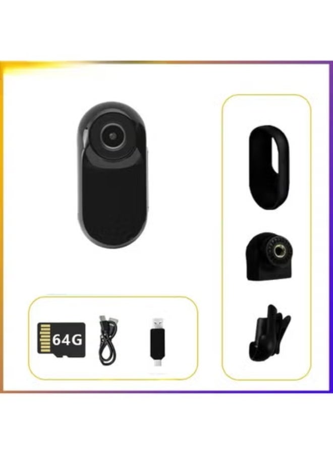 Chabeia 1080P Mini Sport Camera, Mini Action Cam with Built in 64GB Memory Card, Thumb Sized The Compact Cameras for Work, Travel, Cycling and Pets Cat Camera Collar（Contains 64G memory card, data cable, adapter, silicone cover, base, back clip, black） - Image 1