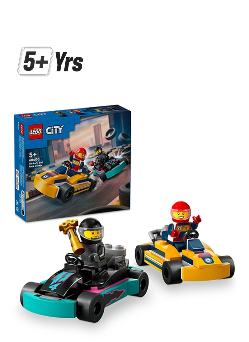 LEGO 60400 مجموعة ألعاب كارتات المدينة وسائقي السباق، 2 شخصية سائق مصغرة، مركبات سباق، هدية ممتعة للأطفال من سن 5 سنوات وما فوق (99 قطعة)  - Image 1