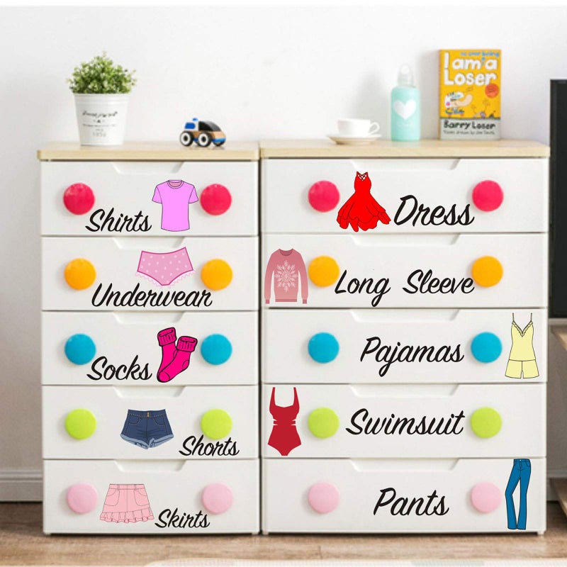 Easma Dresser Clothing Decal Girl Dresser Labels for Bedroom Decor Drawer Organizing Stickers