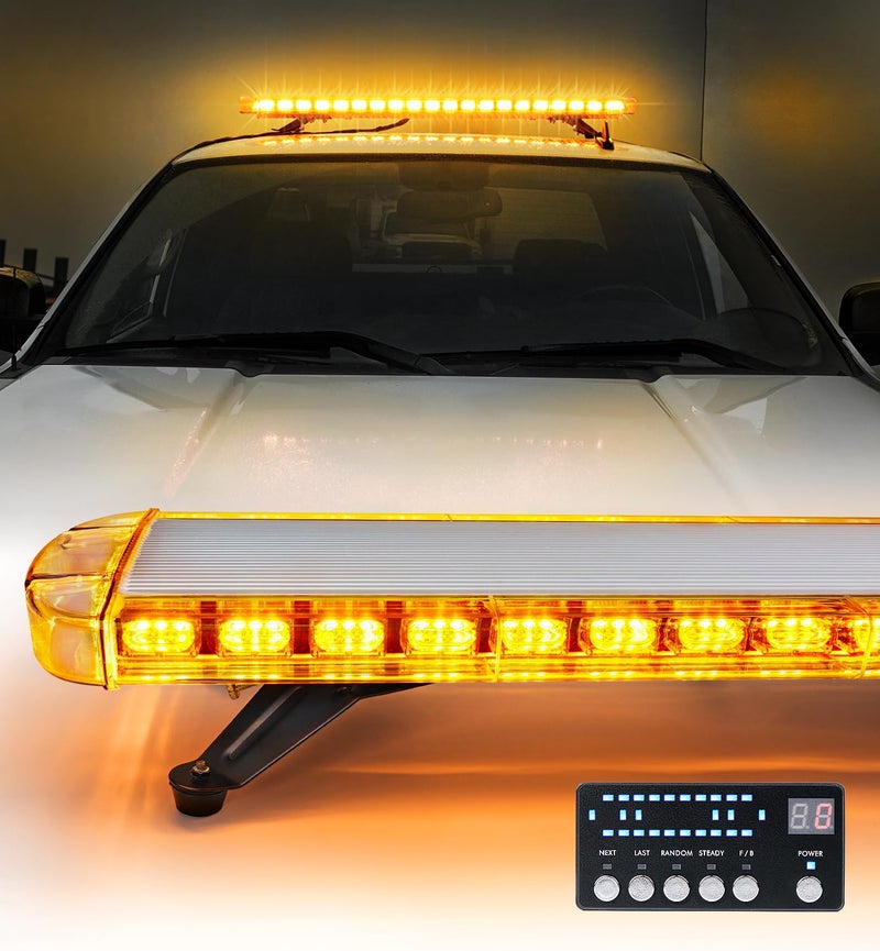 أضواء الطوارئ LED لسطح السيارة LUMENIX بطول 48 بوصة باللون الكهرماني مع حوامل قابلة للتعديل بار ضوء التحذير والأمان للمركبات الإنشائية وإنفاذ القانون وشاحنات الثلج وسحب الشاحنات