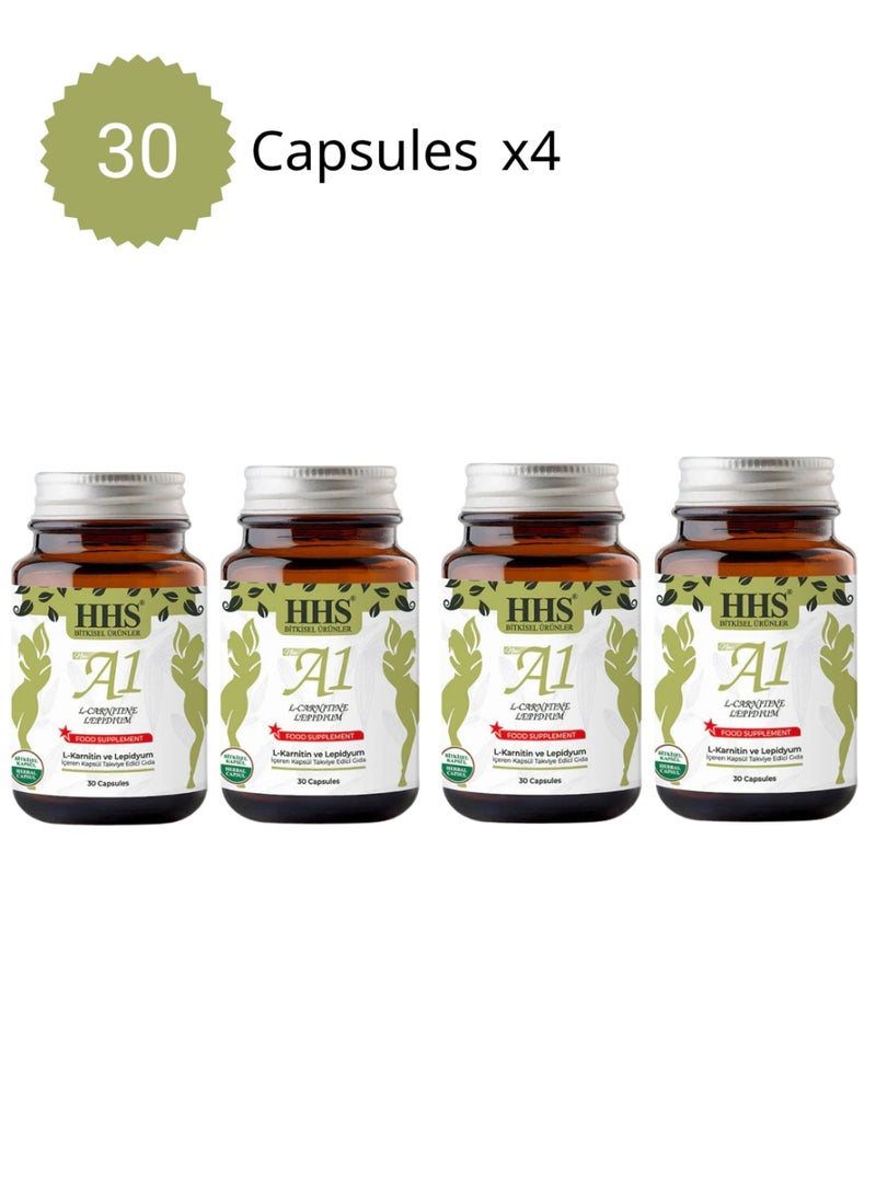 HHS A1 L-carnitine Lepidium - Herbal Weight Loss Food Supplement 30 Capsules pack of 4 - Image 1