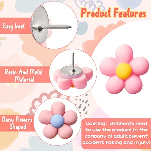 BkeeCten Daisy Flower Push Pins - 30PCS Boho Daisy Flowers Push Pins Colorful Floret Map Thumb Tacks Plastic Head Steel Point Decorative Cork Board Bulletin Board Photo Wall Home Office Craft Projects - Image 4