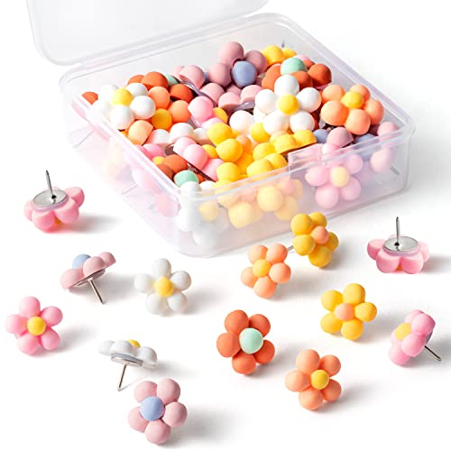 BkeeCten Daisy Flower Push Pins - 30PCS Boho Daisy Flowers Push Pins Colorful Floret Map Thumb Tacks Plastic Head Steel Point Decorative Cork Board Bulletin Board Photo Wall Home Office Craft Projects - Image 1