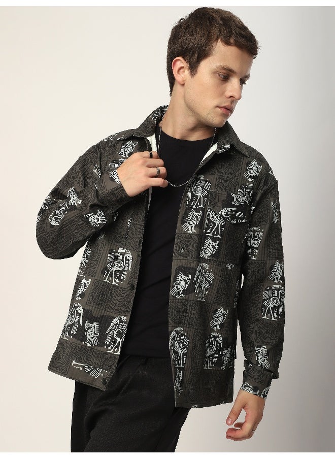Beyoung Peanut Brown Tribal Print Shacket  - Image 1