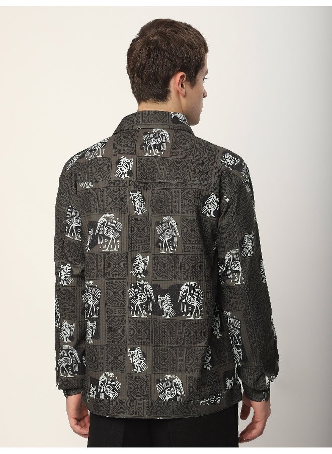 Beyoung Peanut Brown Tribal Print Shacket  - Image 2