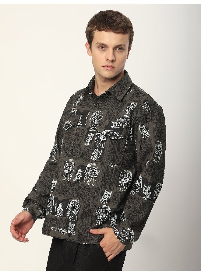 Beyoung Peanut Brown Tribal Print Shacket  - Image 3