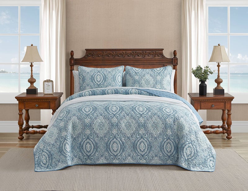 Tommy Bahama - King Quilt Set, Reversible Cotton Bedding with Matching Shams, Coastal Bedspread, Super Soft Bedding Set (Turtle Cove Caribbean Blue, King) - Image 2