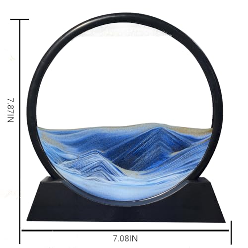 Aoderun Moving Sand Art Picture Round Glass 3D Deep Sea Sandscape in Motion Display Flowing Sand Frame Relaxing Desktop Home Office Work Decor (7", Blue) - Image 4