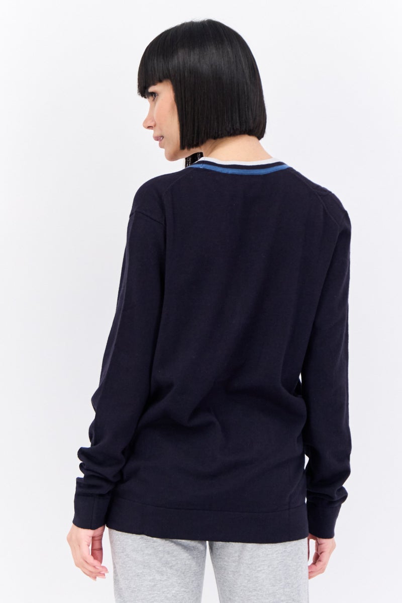 Lyle & Scott Women V-Neck Long Sleeve Embroidered Cardigan, Navy Blue Combo - Image 3