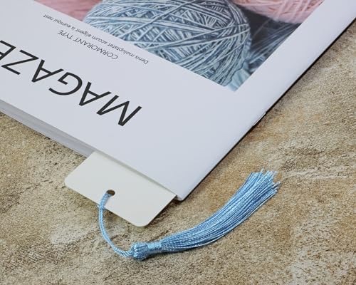 PPhtony Kraft Paper Book Page Marks 25Pcs Unfinished Blank Craft Cardstock Page Marker with 25Pcs Colorful Silky Tassel for Christmas Gift Stocking Stuffer Present Tags and DIY Projects (White) - Image 5
