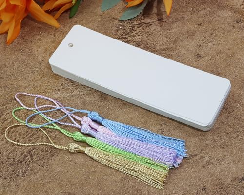 PPhtony Kraft Paper Book Page Marks 25Pcs Unfinished Blank Craft Cardstock Page Marker with 25Pcs Colorful Silky Tassel for Christmas Gift Stocking Stuffer Present Tags and DIY Projects (White) - Image 3