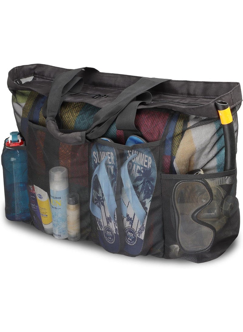 Extra Large Beach Bag, Mesh Tote with Zipper and Pockets Ideal for Your Family Beach Trip - Image 1