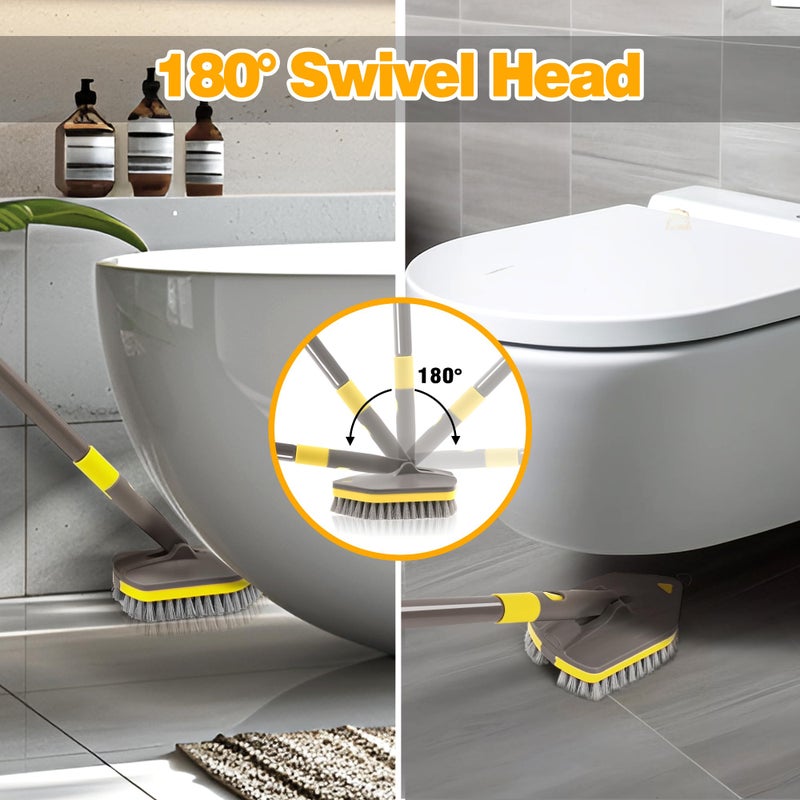 Newe Shower Cleaner Brush  Tub Tile Scrubber With Telescopic Long Handle 56 Inches  4 Scrub Heads For Cleaning Bathroom Bathtub Floor Baseboard Sink Kitchen Toilet (Brown Yellow) - Image 4
