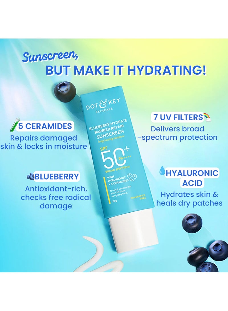 Dot & Key Blueberry Hydrate Barrier Repair Sunscreen Spf 50+,Pa++++|For Dry&Sensitive Skin|Non - Greasy Finish|No White Cast|Uv&Blue Light Protection|Broad Spectrum|For Women&Men|80G - Image 3